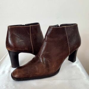 Lauren Ralph Lauren Ankle Bootie Brown Genuine Leather Long Square Toe Pleated